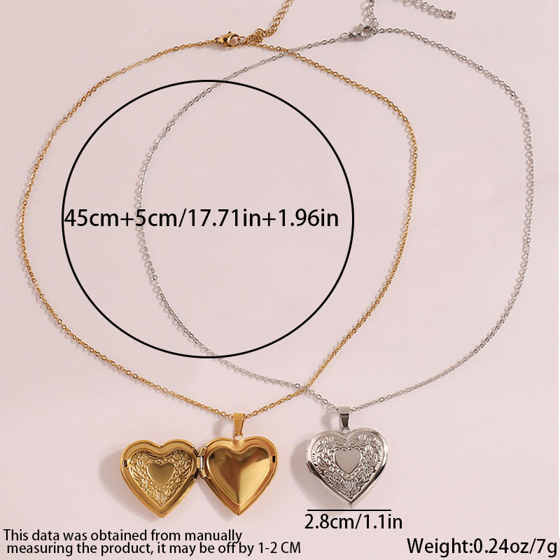 2-Pack Luxury Fading-Resistant Titanium Steel Heart Locket Necklace(Sliver & Gold) - Simple Photo Frame Pendant on Collarbone Chain - Image 4