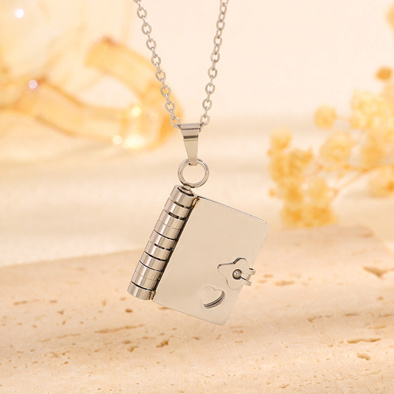 Sliver Titanium Steel Fading-Resistant Envelope Locket Necklace - Openable Love Letter Pendant for Couples
