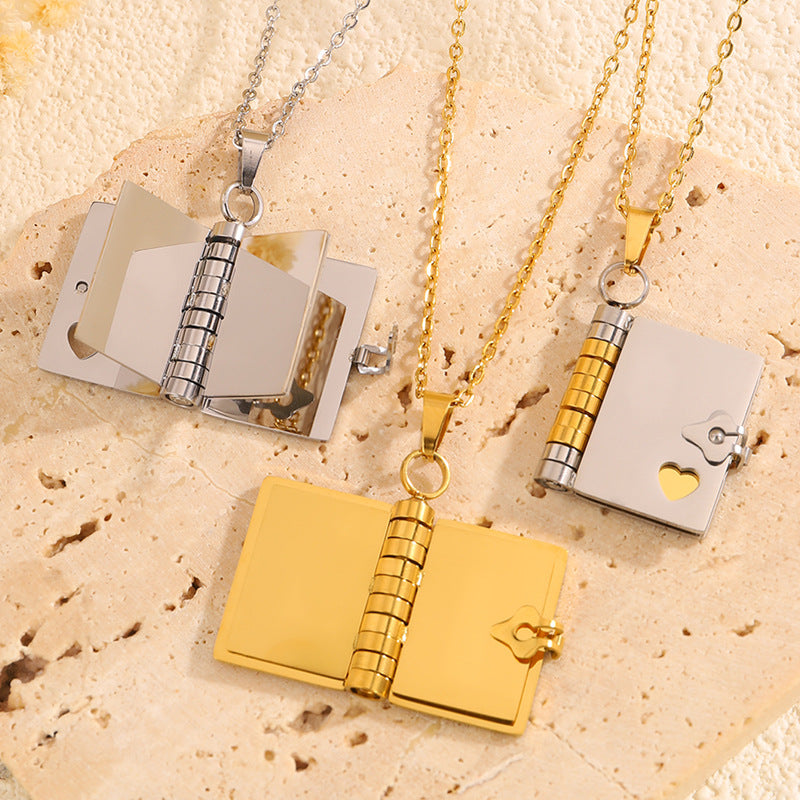 Sliver Titanium Steel Fading-Resistant Envelope Locket Necklace - Openable Love Letter Pendant for Couples - Image 2