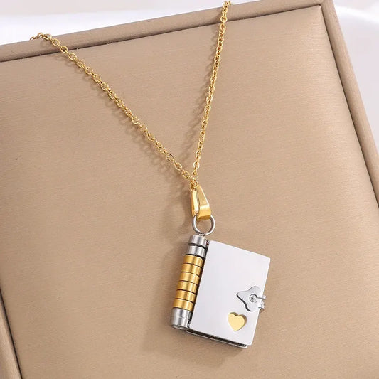 Gold-Sliver Titanium Steel Fading-Resistant Envelope Locket Necklace - Openable Love Letter Pendant for Couples