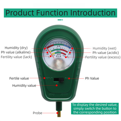 3-in-1 Mechanical Pointer Soil Meter - No Batteries Required, Measures Fertility, Moisture, and pH for Gardening - Image 3