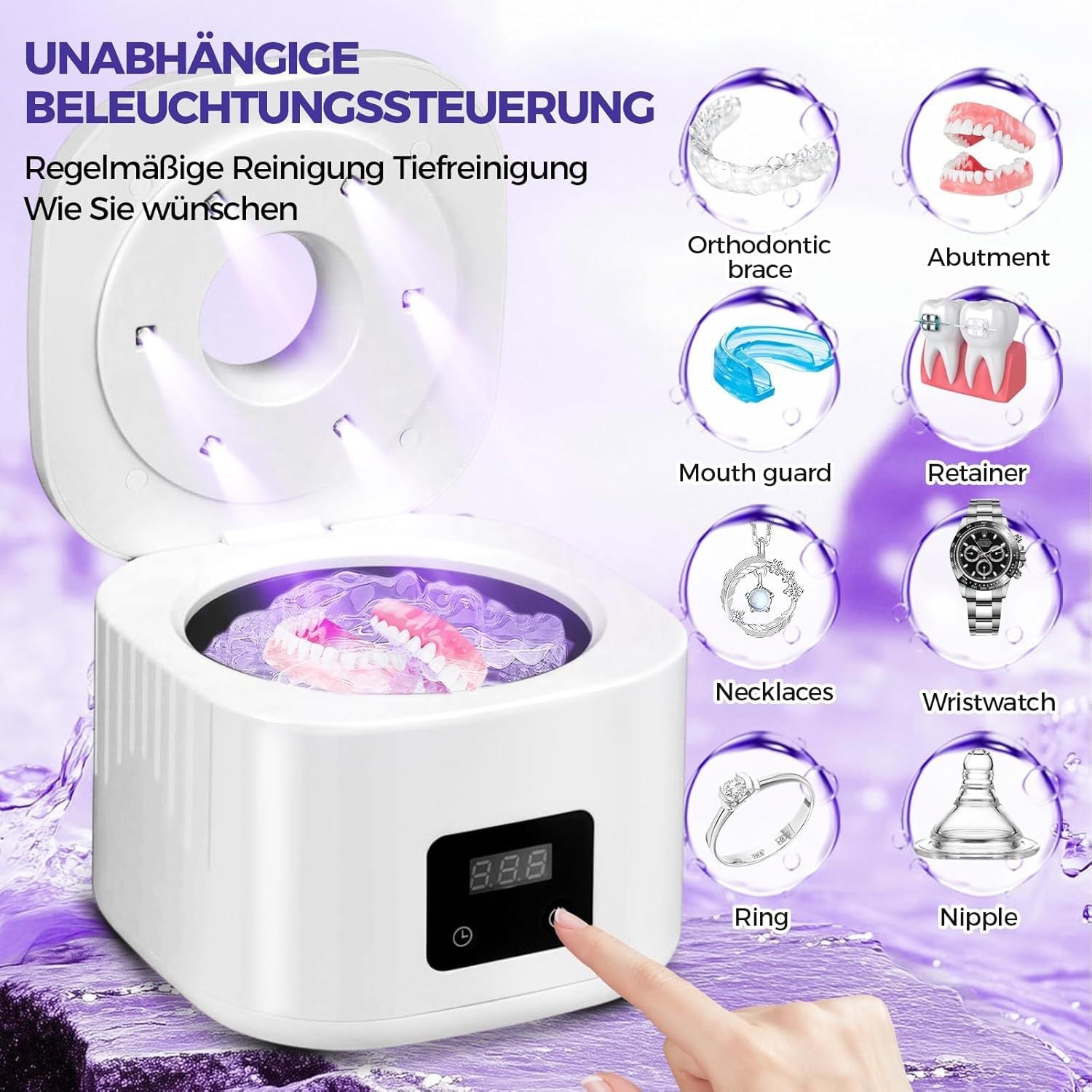 Muti-Functional Portable UV-C Ultrasonic Cleaner (49KHz) - 3 Time Modes for Deep cleaning and Sterilization, 340ml Stainless Steel Tank - Image 5