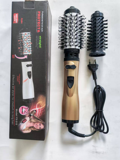 2-in-1 Gold Automatic Rotating Hot Air Styler(38/50mm Curling Barrel) - Multifunctional Hair Dryer Brush, Straightener & Curler with 3 Heat Settings and 360° Bi-directional Rotation