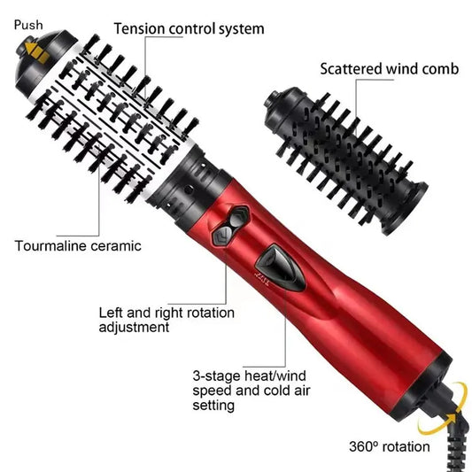 2-in-1 Blue Automatic Rotating Hot Air Styler(38/50mm Curling Barrel) - Multifunctional Hair Dryer Brush, Straightener & Curler with 3 Heat Settings and 360° Bi-directional Rotation - Image 6