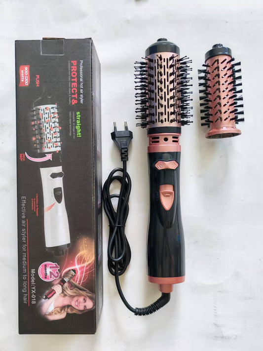 2-in-1 Pink Automatic Rotating Hot Air Styler(38/50mm Curling Barrel) - Multifunctional Hair Dryer Brush, Straightener & Curler with 3 Heat Settings and 360° Bi-directional Rotation