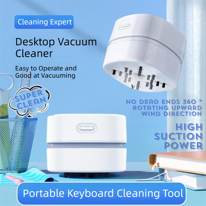 White Portable Handheld Cordless Mini Desktop Vacuum Cleaner - Powerful 10KPA Suction,  Efficient Dust & Debris Collection for Home, Office, and Student Use - Image 3