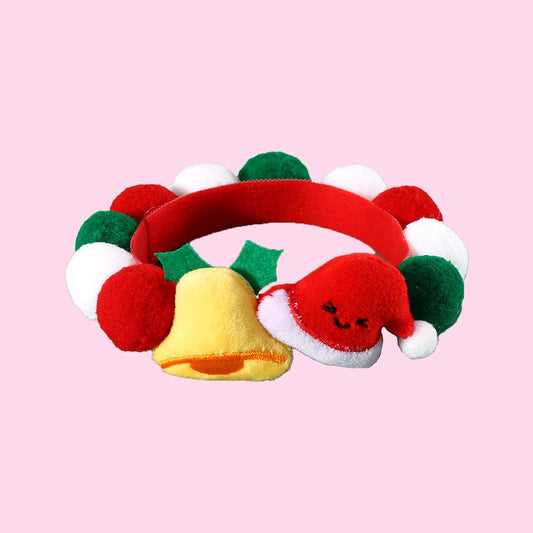 Christmas Pet Pom-Pom Adjustable Cotton Collar Set(2-Pack Size M) - Cat and Dog Holiday Costume, Cute Bell Hat and Tree Umbrella Designs - Image 3