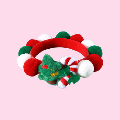 Christmas Pet Pom-Pom Adjustable Cotton Collar Set(2-Pack Size L) - Cat and Dog Holiday Costume, Cute Bell Hat and Tree Umbrella Designs - Image 2