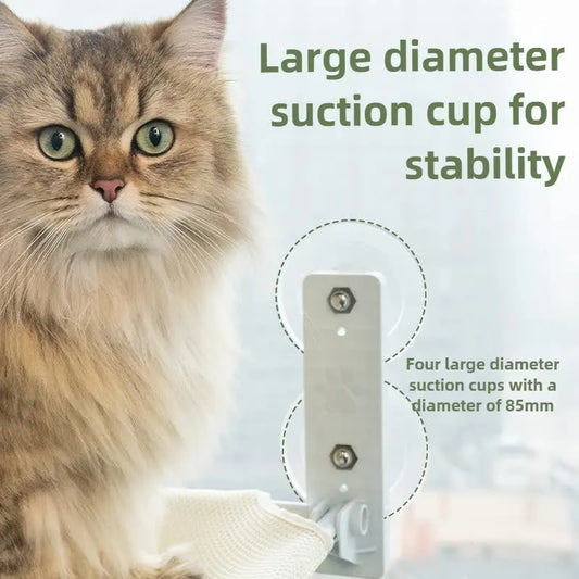 Foldable Window Beige Breathable Mesh Cat Perch(52 x 30 cm) - Cat Hammock with 85mm Strong Dual Suction Cups for Indoor Cats - Image 3