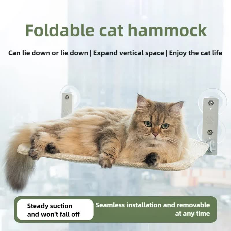 Foldable Window Grey Breathable Mesh Cat Perch(52 x 30 cm) - Cat Hammock with 85mm Strong Dual Suction Cups for Indoor Cats - Image 2