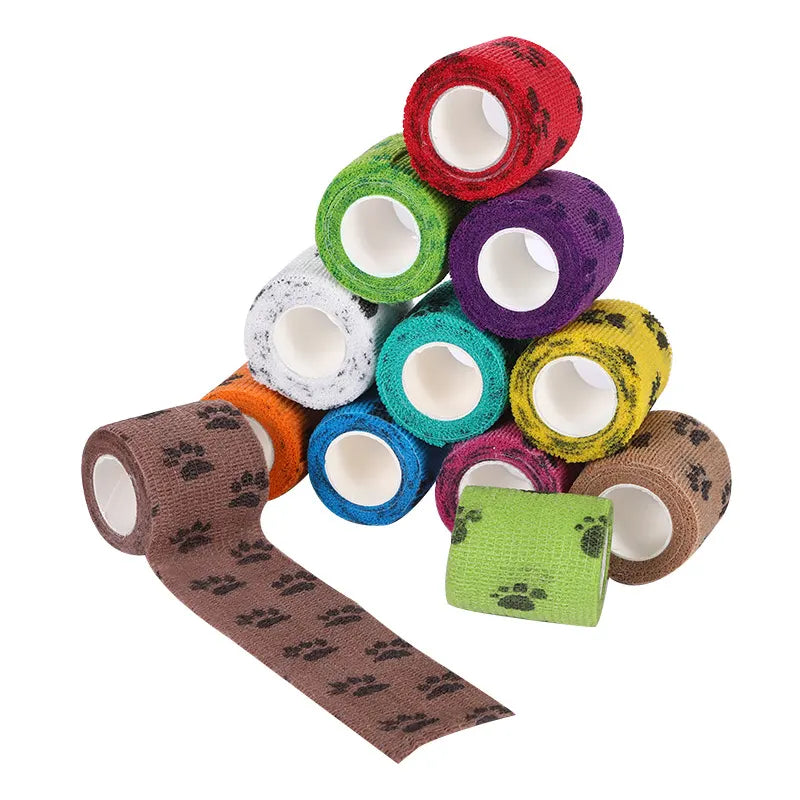 Pet Medical Therapy Self Adhesive Bandage Set(12 Volumes：2.5CM*4.5M) - Elastic Cute First Aid for Dogs and Cats & Humans, 12 Paw Colors