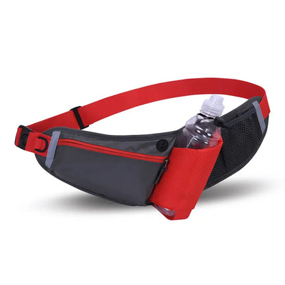 Red Adjustable Large Capacity Outdoor Sports Running Waist Pack(Waistline 70-160CM) - Multifunctional Marathon Pouch With Water Bottle Holder & Headphone Exit