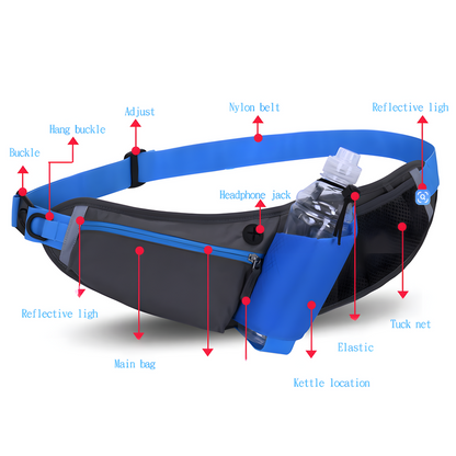 Black Adjustable Large Capacity Outdoor Sports Running Waist Pack(Waistline 70-160CM) - Multifunctional Marathon Pouch With Water Bottle Holder & Headphone Exit - Image 2