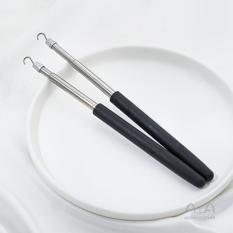2-Pack Black Jewelry Fastener Helper Tool - Quick Bracelet & Fine Chain Wearer Aid With Telescopic Titanium Steel Hook
