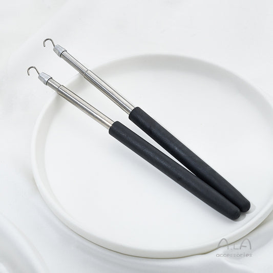 2-Pack Black Jewelry Fastener Helper Tool - Quick Bracelet & Fine Chain Wearer Aid With Telescopic Titanium Steel Hook