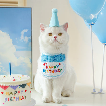 4-Pack Adorable Pet Dog Cat Birthday Party Hat & Bib Set(Pink & Light Blue) - Embroidered Bandana Bib & Felt Party Hat, Adjustable Tie-On Dress-Up Accessories - Image 2