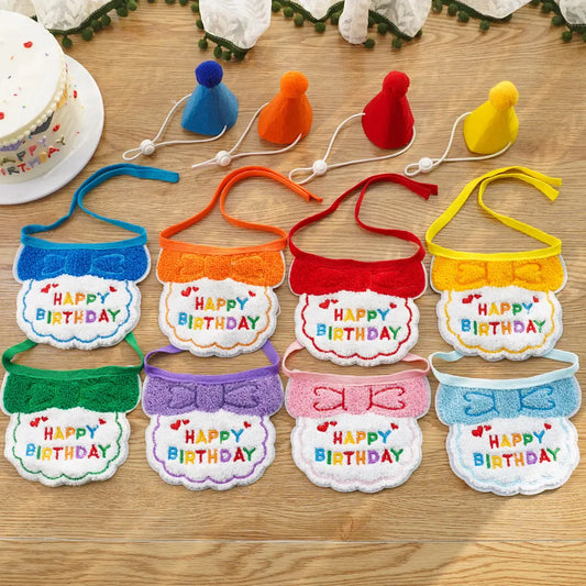 4-Pack Adorable Pet Dog Cat Birthday Party Hat & Bib Set(Pink & Light Blue) - Embroidered Bandana Bib & Felt Party Hat, Adjustable Tie-On Dress-Up Accessories - Image 4
