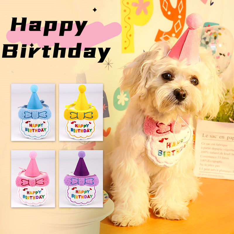4-Pack Adorable Pet Dog Cat Birthday Party Hat & Bib Set(Purple & Dark-Blue) - Embroidered Bandana Bib & Felt Party Hat, Adjustable Tie-On Dress-Up Accessories - Image 3