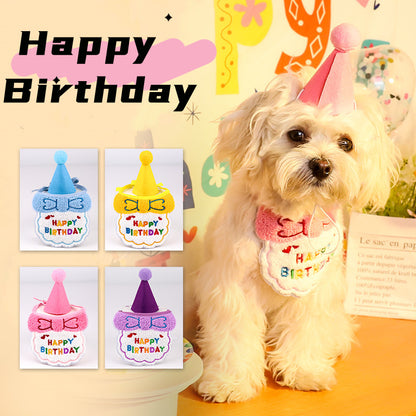 4-Pack Adorable Pet Dog Cat Birthday Party Hat & Bib Set(Purple & Dark-Blue) - Embroidered Bandana Bib & Felt Party Hat, Adjustable Tie-On Dress-Up Accessories - Image 3