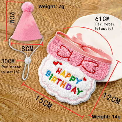 4-Pack Adorable Pet Dog Cat Birthday Party Hat & Bib Set(Green & Red) - Embroidered Bandana Bib & Felt Party Hat, Adjustable Tie-On Dress-Up Accessories - Image 5
