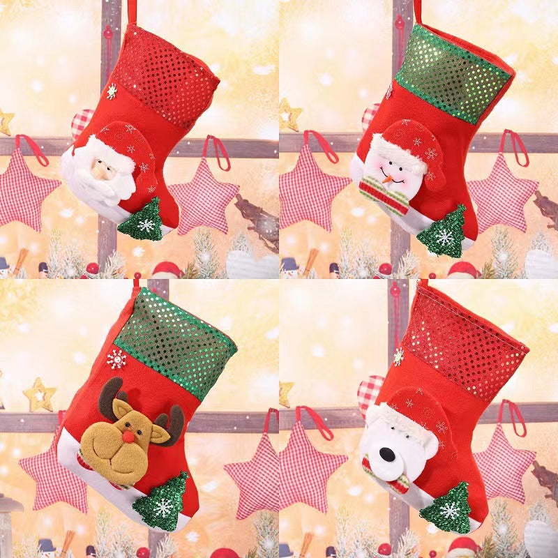 E4-3 Snowman Sequin Christmas Stocking(25x19CM) - Glitter Hanging Gift Bag for Tree Decor - Image 2