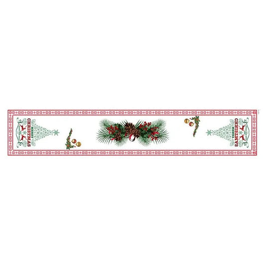 Style-1 New Year & Christmas Table Runner(33 x 180 CM) - Festive Linen Tablecloth, Digital Print Christmas Decor