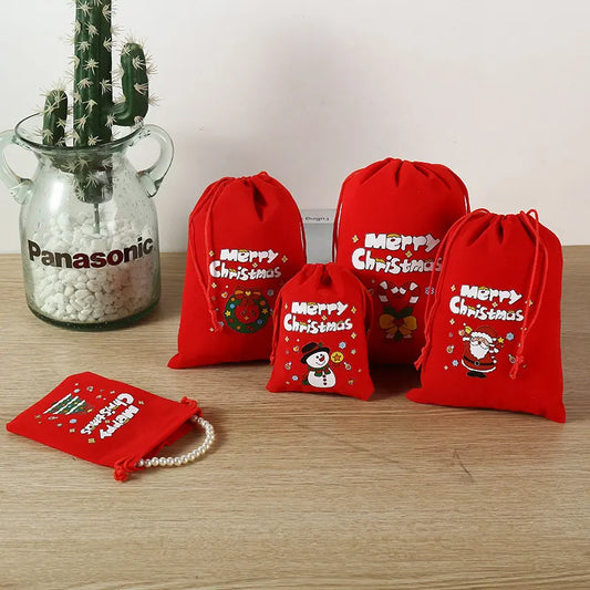 2-Pack Luxury Red Velvet Christmas Tree Gift Bag(13x18CM) - Festive Drawstring Storage Bag for Candy, Gifts & Apple Packaging - Image 2