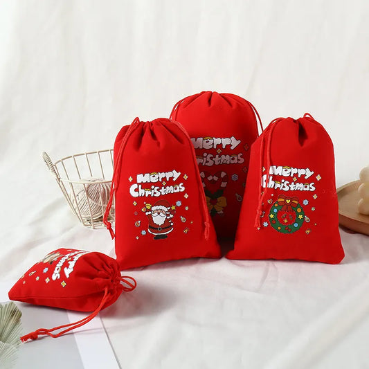 2-Pack Luxury Red Velvet Christmas Elk Gift Bag(13x18CM) - Festive Drawstring Storage Bag for Candy, Gifts & Apple Packaging - Image 3