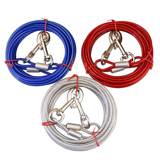 Blue Heavy-Duty Steel Wire Dual-Head Dog Tie-Out Cable Leash(5mm x 10m - 33ft) - with Dual Swivel Hooks for Tethers and Double Dog Walking - Image 3