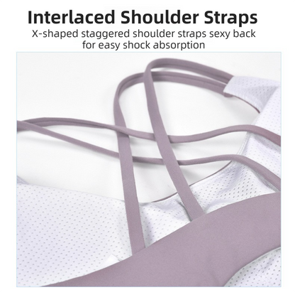 L Size White Elegant Sexy Criss-Cross Back Sports Bra for Women - High Support & Anti-Shock, Wire-Free Yoga Crop Top with X-Shape Fine Strap - Image 4