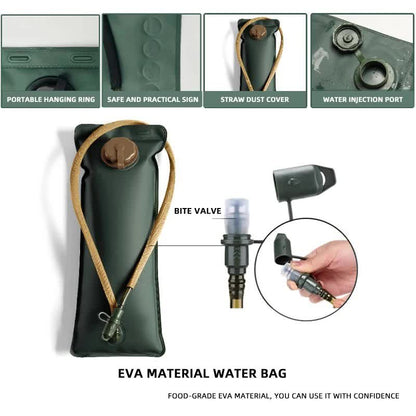 Outdoor Khaki 2L Hydration Bladder for Running & Cycling - Eco-Friendly PEVA Material Water Reservoir Pack Insert with Bite Valve & 93CM Water Pipe - Image 3