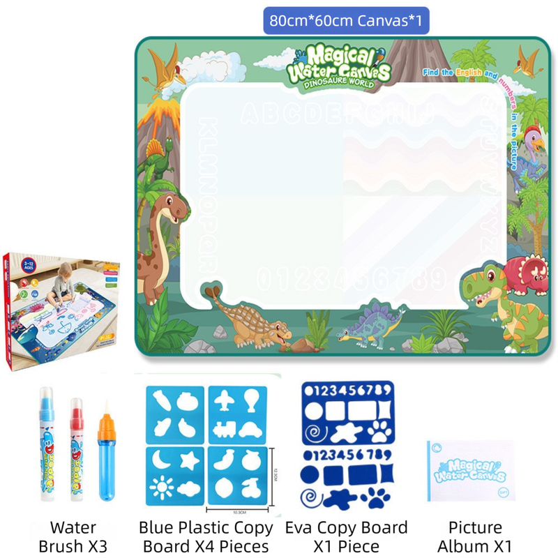 80x60CM Dinosaur World Water Doodle Mat - Mess-Free Prehistoric Educational Aqua Toy, Deluxe 10-Piece Set