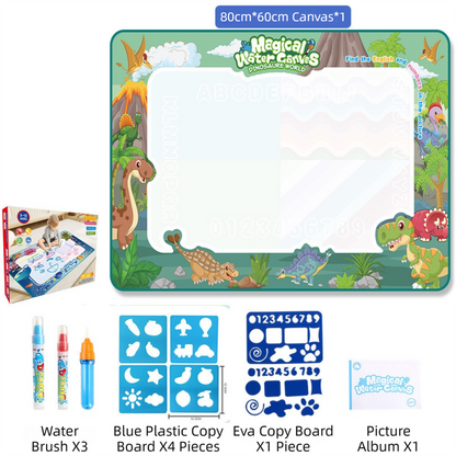 80x60CM Dinosaur World Water Doodle Mat - Mess-Free Prehistoric Educational Aqua Toy, Deluxe 10-Piece Set