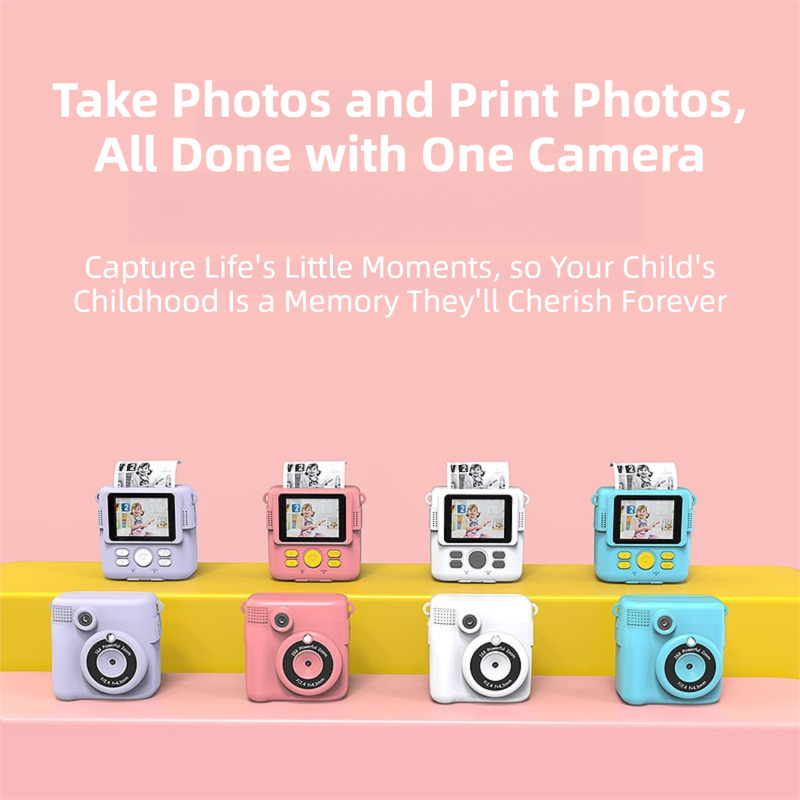 Pink ABS-681 Portable Kids Mini Digital Polaroid with 32GB Card,  3 Rolls Printing Paper & 6 Color Pens - Instant Print Thermal Photo Printer for DIY Fun - Image 2