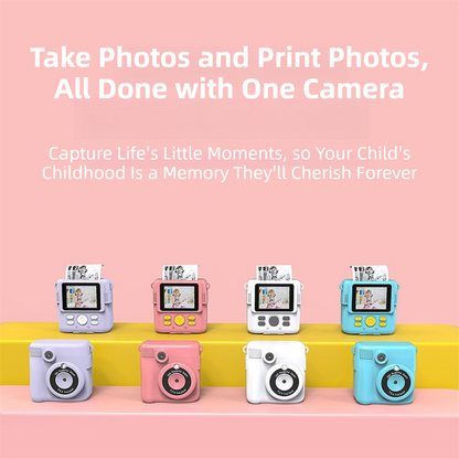 Pink ABS-681 Portable Kids Mini Digital Polaroid with 32GB Card,  3 Rolls Printing Paper & 6 Color Pens - Instant Print Thermal Photo Printer for DIY Fun - Image 2