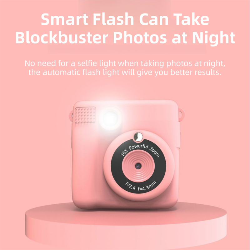 Pink ABS-681 Portable Kids Mini Digital Polaroid with 32GB Card,  3 Rolls Printing Paper & 6 Color Pens - Instant Print Thermal Photo Printer for DIY Fun - Image 3