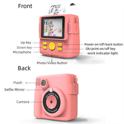 Pink ABS-681 Portable Kids Mini Digital Polaroid with 32GB Card,  3 Rolls Printing Paper & 6 Color Pens - Instant Print Thermal Photo Printer for DIY Fun - Image 6