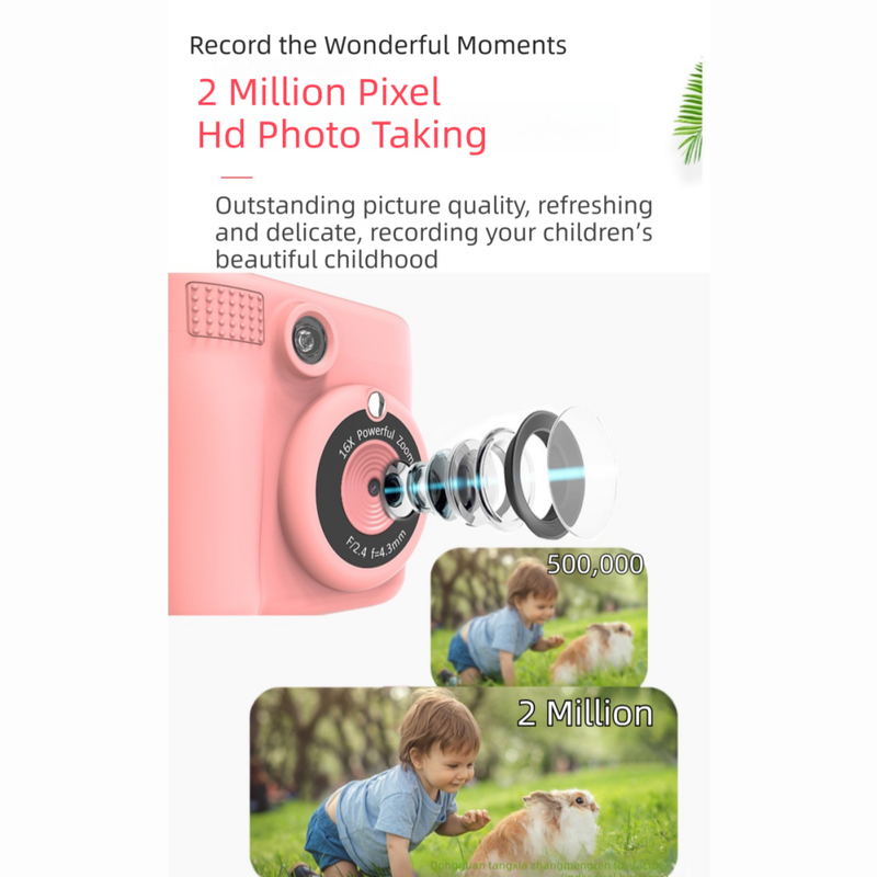Blue ABS-681 Portable Kids Mini Digital Polaroid with 32GB Card,  3 Rolls Printing Paper & 6 Color Pens - Instant Print Thermal Photo Printer for DIY Fun - Image 4