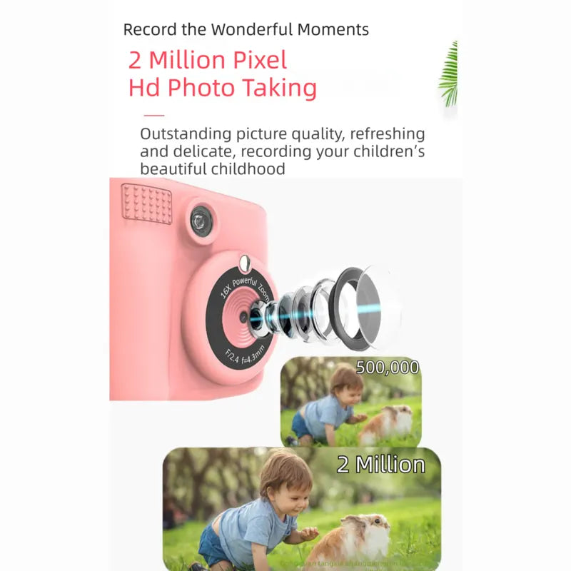 Purple ABS-681 Portable Kids Mini Digital Polaroid with 32GB Card,  3 Rolls Printing Paper & 6 Color Pens - Instant Print Thermal Photo Printer for DIY Fun - Image 4
