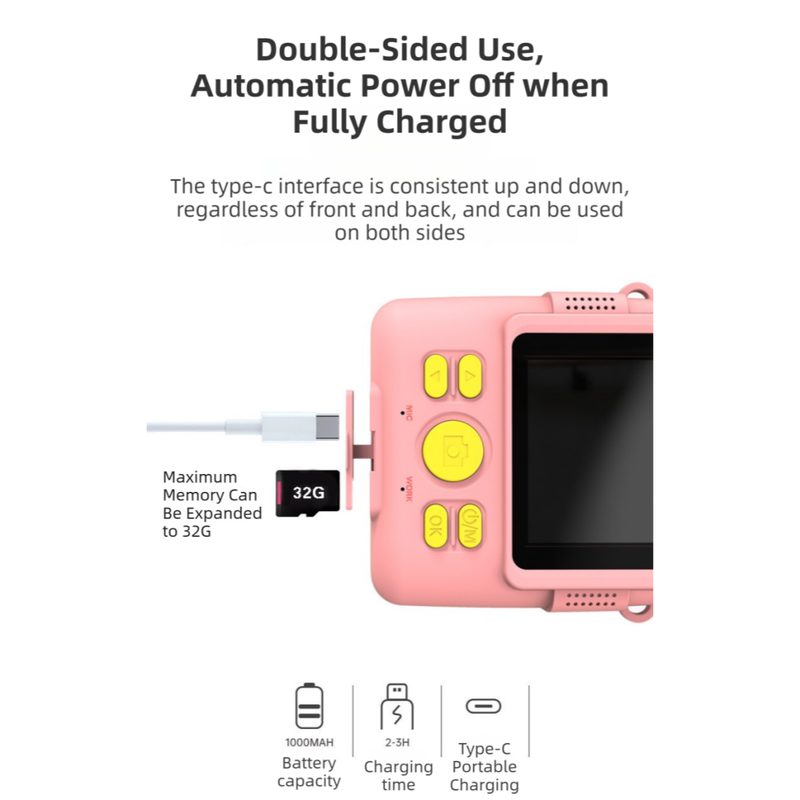 Purple ABS-681 Portable Kids Mini Digital Polaroid with 32GB Card,  3 Rolls Printing Paper & 6 Color Pens - Instant Print Thermal Photo Printer for DIY Fun - Image 5