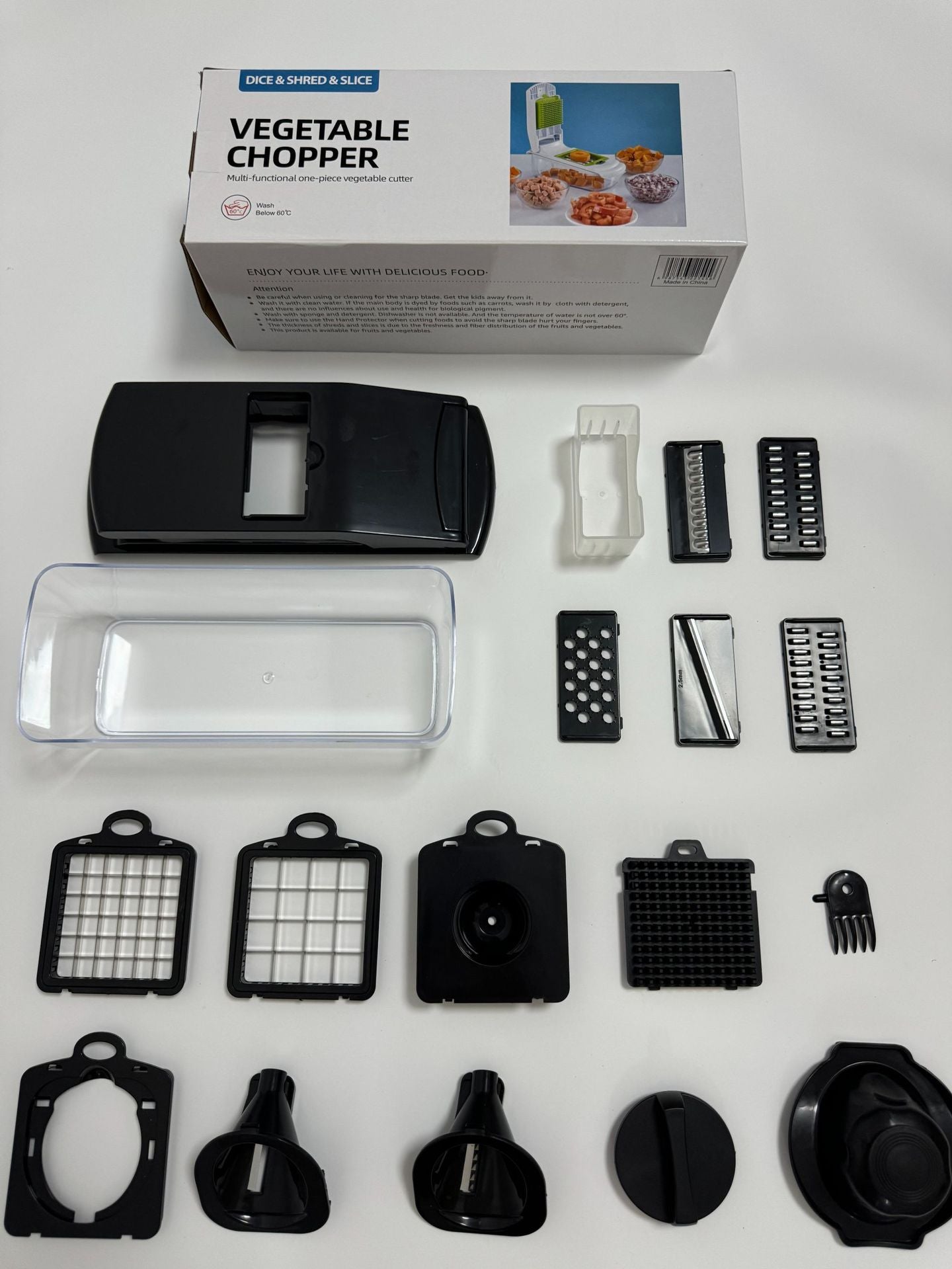18-Piece Black Multi-Function Vegetable Chopper & Slicer Set - Rotary Grater with 5 Muti-Style Stainless Steel Blades for Home Kitchen - Image 7