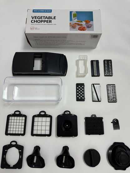 18-Piece Black Multi-Function Vegetable Chopper & Slicer Set - Rotary Grater with 5 Muti-Style Stainless Steel Blades for Home Kitchen - Image 7