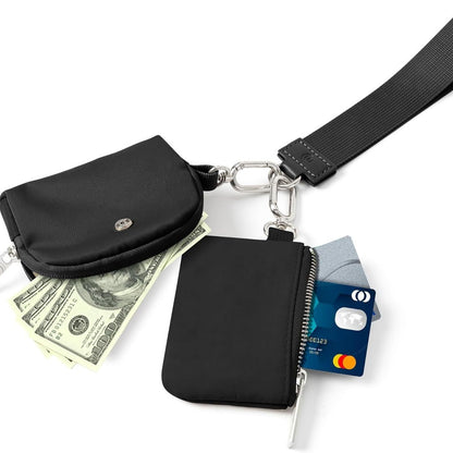 Black Women's Ultralight Fashion Nylon Wristlet Pouch Set - Portable Mini Coin Purse & Key Holder Wallet - Image 2