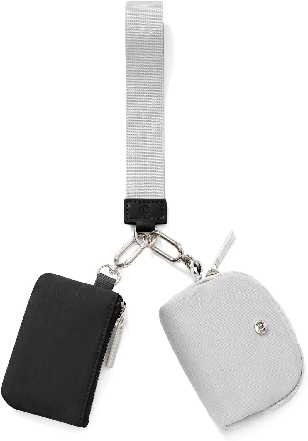 Black Grey Women's Ultralight Fashion Nylon Wristlet Pouch Set - Portable Mini Coin Purse & Key Holder Wallet