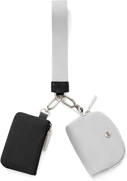 Black Grey Women's Ultralight Fashion Nylon Wristlet Pouch Set - Portable Mini Coin Purse & Key Holder Wallet