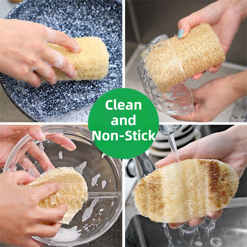 4-Pack Premium Soft Square Natural Loofah Segment Scrubber With Hanging Rope - Zero Waste Kitchen & Bath Loofah (Expands to >5cm Diameter & L 10CM) - Image 4