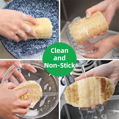 4-Pack Premium Soft Square Natural Loofah Segment Scrubber With Hanging Rope - Zero Waste Kitchen & Bath Loofah (Expands to >5cm Diameter & L 10CM) - Image 4