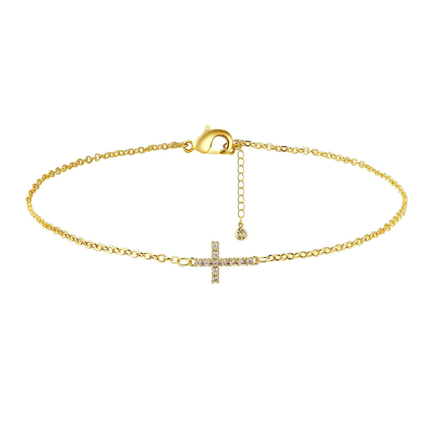 2-Pack Sliver Plated Micro-Paved CZ Mini Cross Bracelet - Dainty Adjustable O-Chain Wrist Jewelry(16-21CM) - Image 3