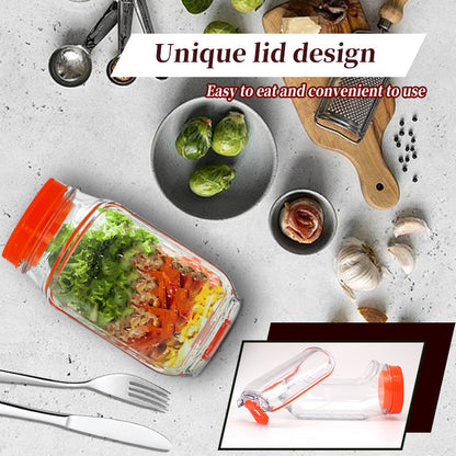 Orange Portable All-in-One Side-Opening Salad Container Jar with Fork(10.5x19CM) - Plastic Layered Meal Storage Cup for Kitchen & On-the-Go - Image 2