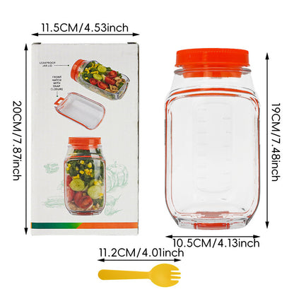 2-Pack(Green&Orange) Portable All-in-One Side-Opening Salad Container Jar with Fork(10.5x19CM) - Plastic Layered Meal Storage Cup for Kitchen & On-the-Go - Image 3